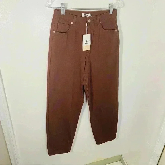 NWT Tiger Mist Pipa Jean Chocolate Faded Butterfly Print Slouchy Straight Leg - Picture 7 of 8
